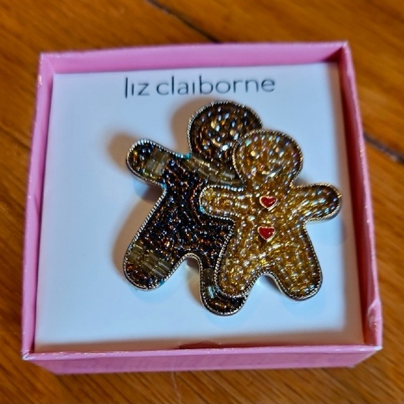 Liz Claiborne Gingerbread Man Brooch Gold and Silver NIB - Picture 4 of 4